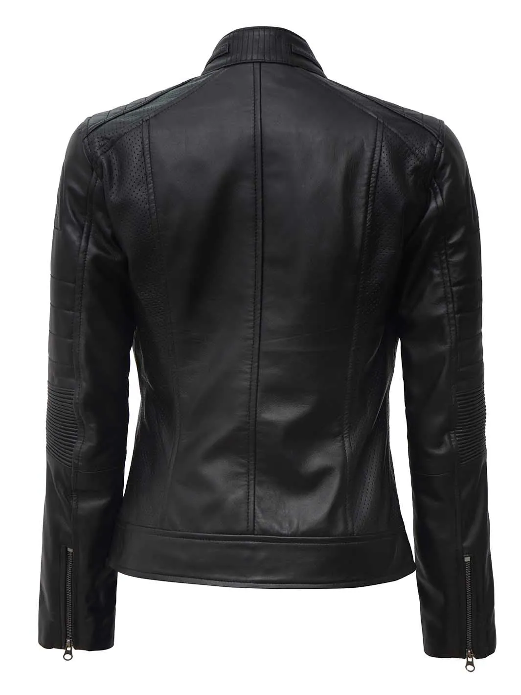 Austin Petite Women Black Cafe Racer Leather Jacket