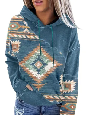 Aztec Print Hoodie - Hooded Neck, Kangaroo Pocket Sweatshirt