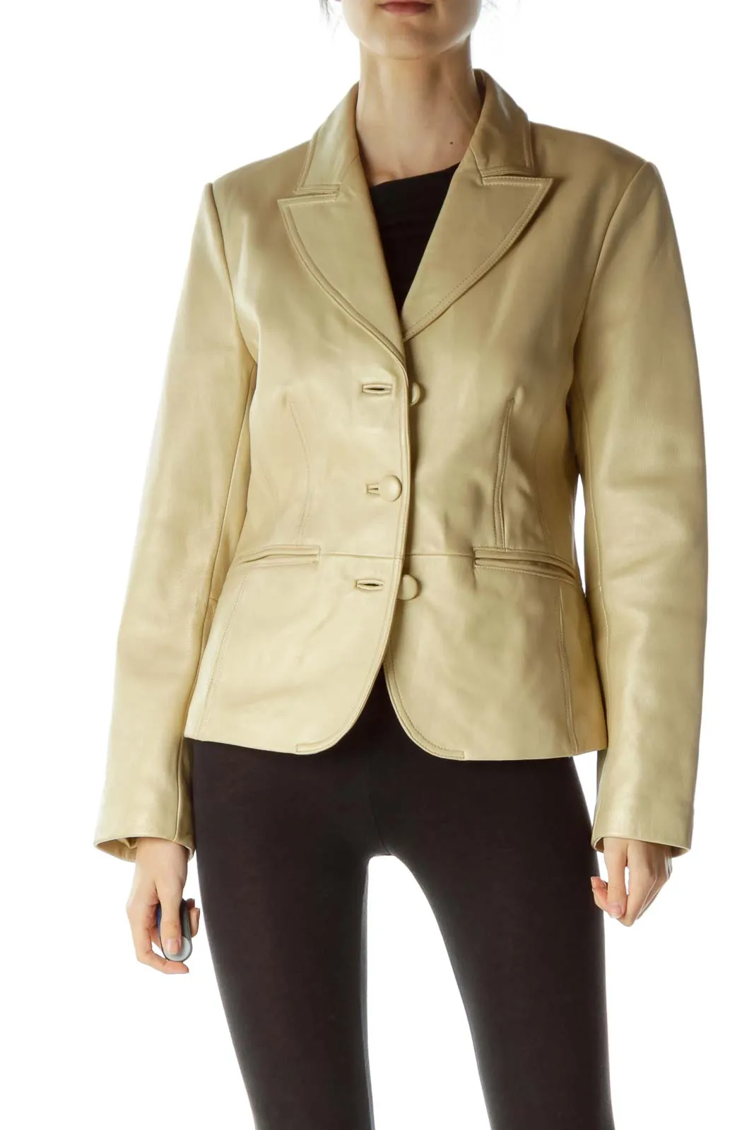 Beige Shiny Leather Jacket