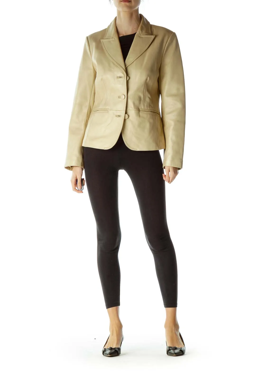 Beige Shiny Leather Jacket