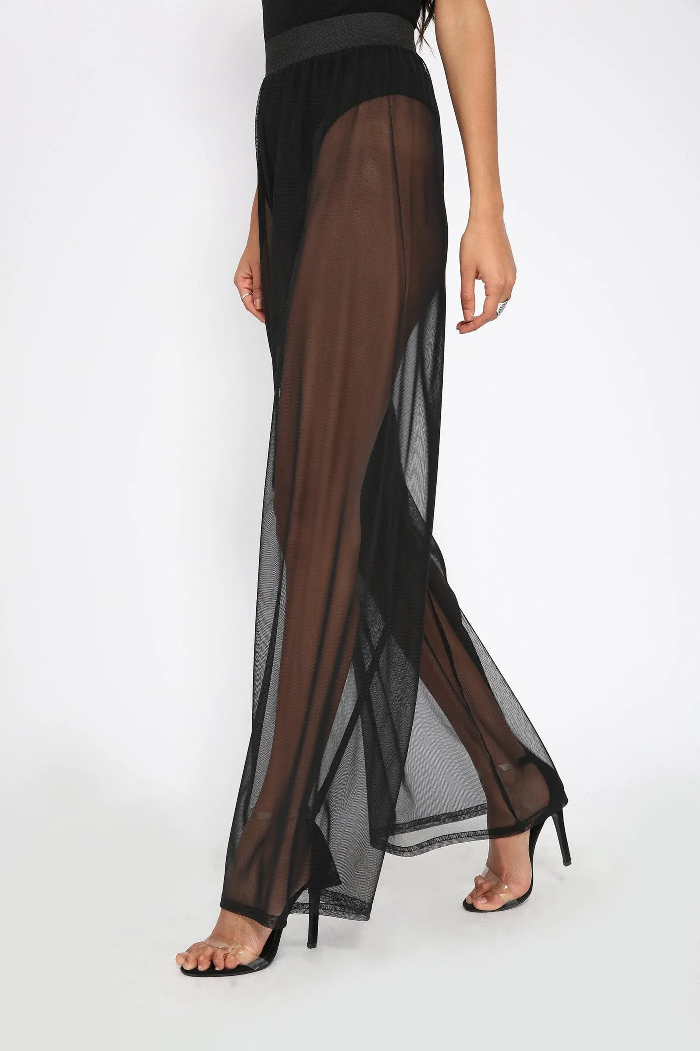 Black Mesh Palazzo Trousers