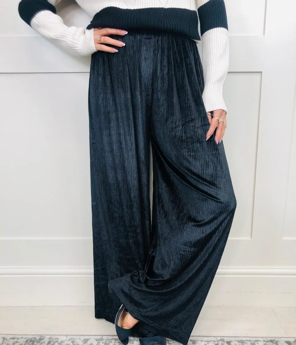 Black Textured Wide Leg Trousers