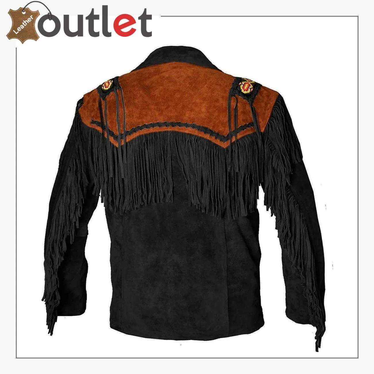 Black Western Cowboy Men's Brown Fringed Suede Leather Jacket