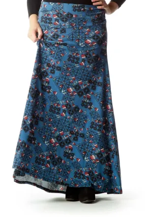 Blue Black Floral Maxi Skirt