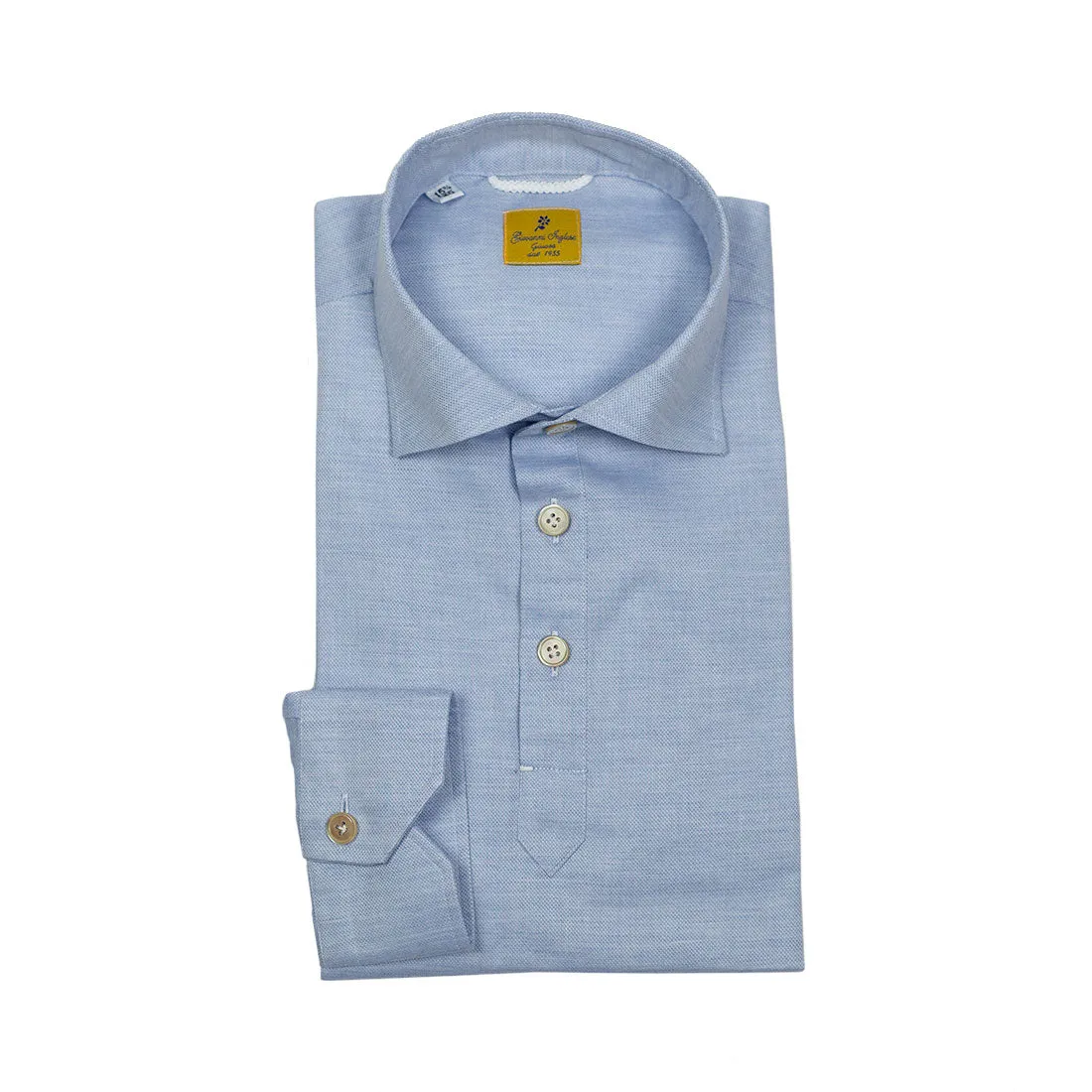 Blue melange oxford polo shirt, soft collar