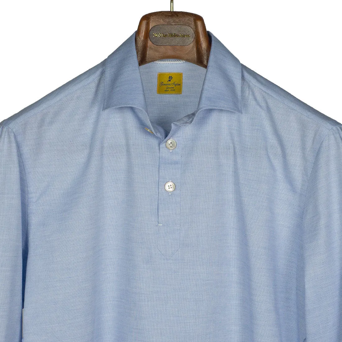 Blue melange oxford polo shirt, soft collar