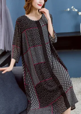 Boho Black O Neck Asymmetrical Design Patchwork Chiffon Dresses Summer LY7517