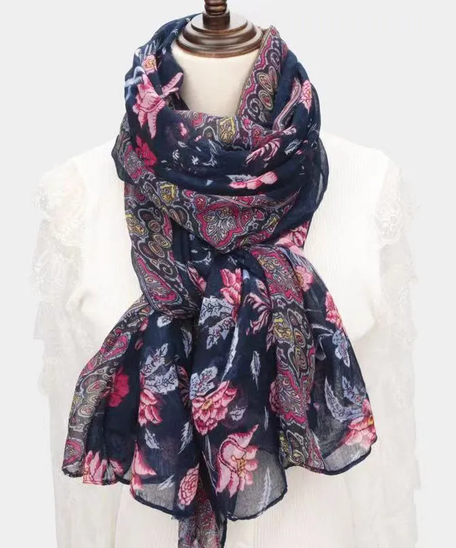 Boho Black Print Soft Comfy Cotton Scarf ML2240