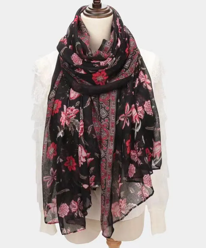 Boho Black Print Soft Comfy Cotton Scarf ML2240