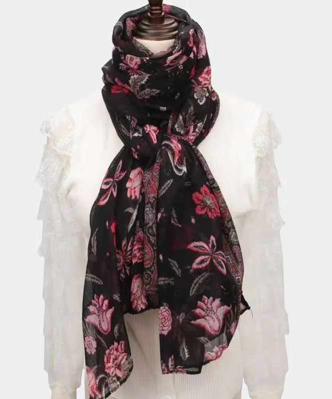 Boho Black Print Soft Comfy Cotton Scarf ML2240