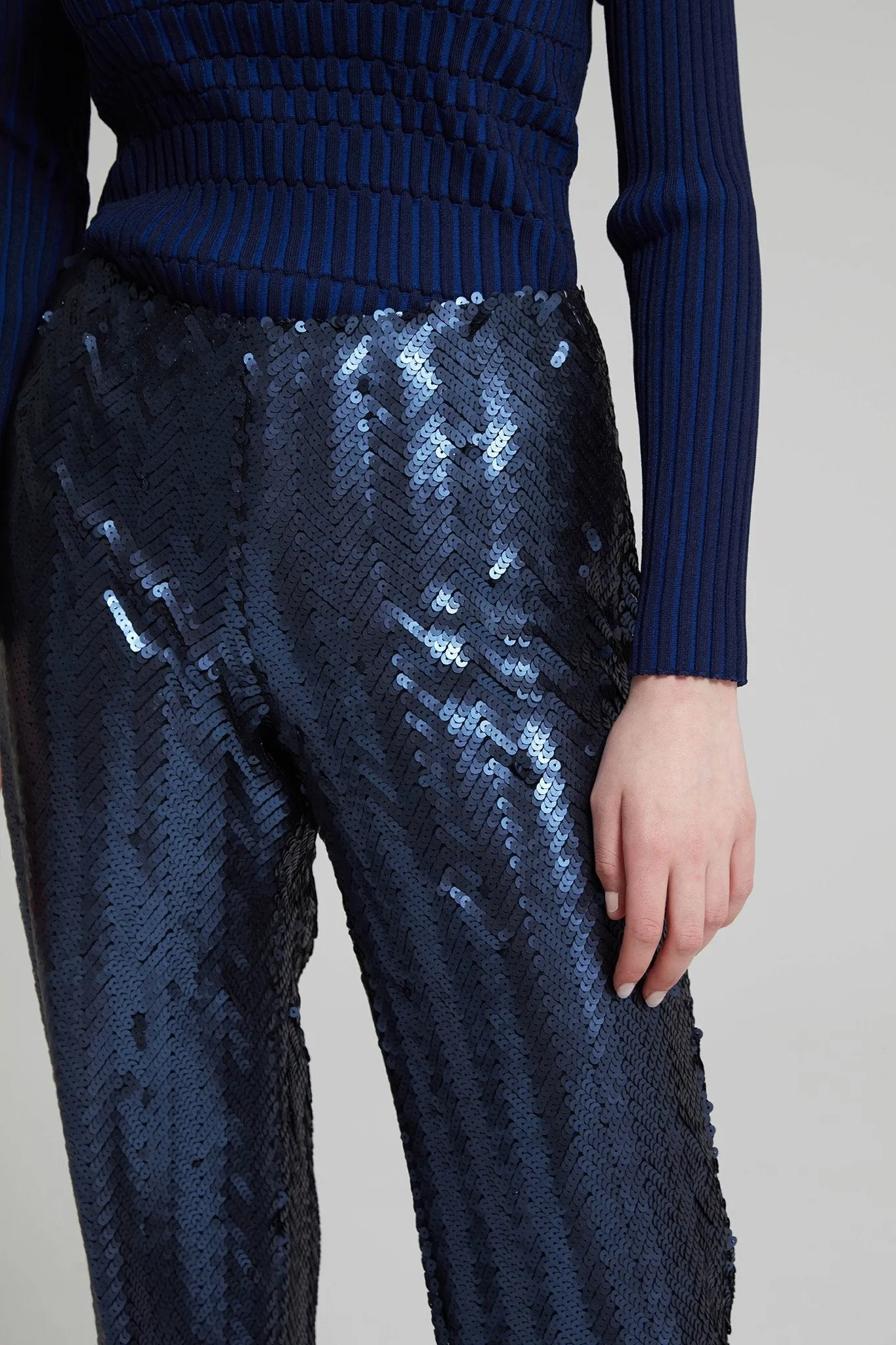 Chevron Sequin Wide-Leg Trouser