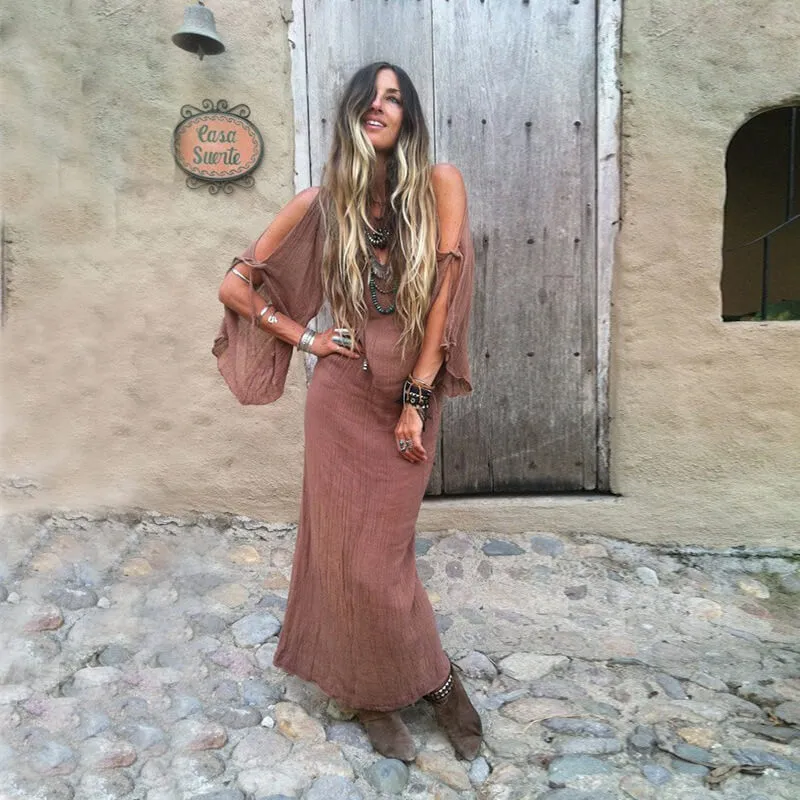 Cold Shoulder Boho Long Dress