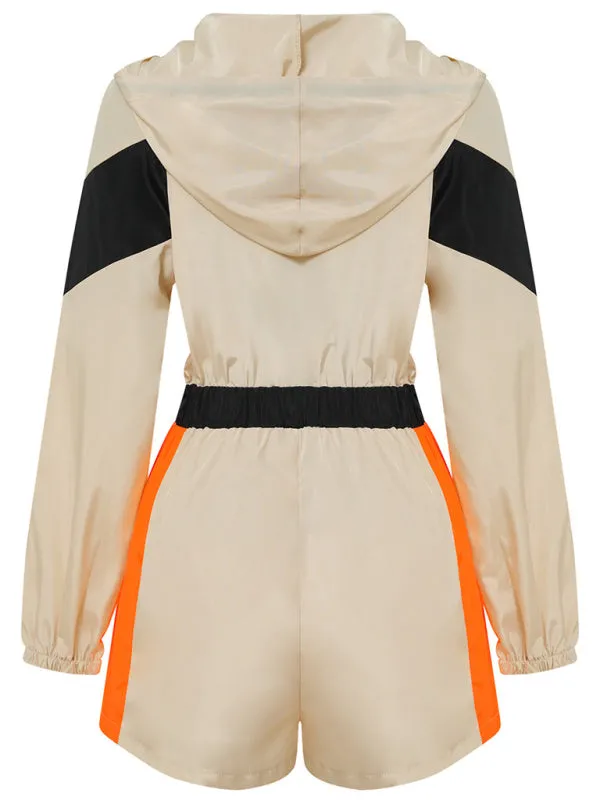 Colorblock Sporty Hooded Long Sleeve Romper