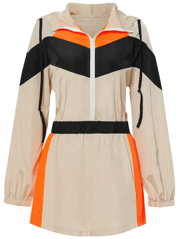 Colorblock Sporty Hooded Long Sleeve Romper