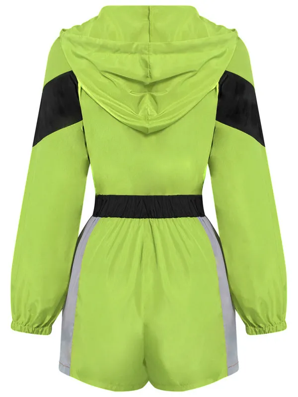 Colorblock Sporty Hooded Long Sleeve Romper