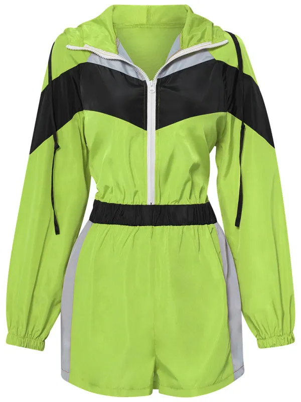 Colorblock Sporty Hooded Long Sleeve Romper