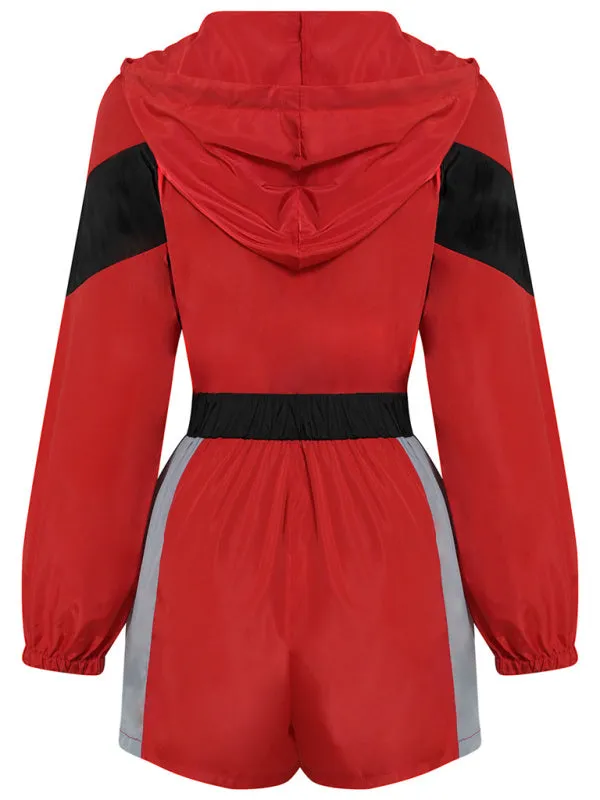 Colorblock Sporty Hooded Long Sleeve Romper