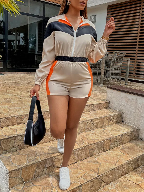 Colorblock Sporty Hooded Long Sleeve Romper