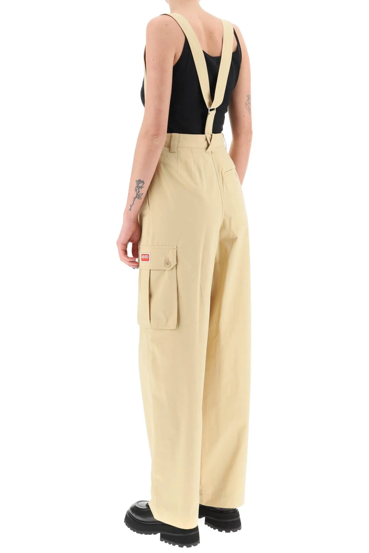 cotton cargo pants with suspenders