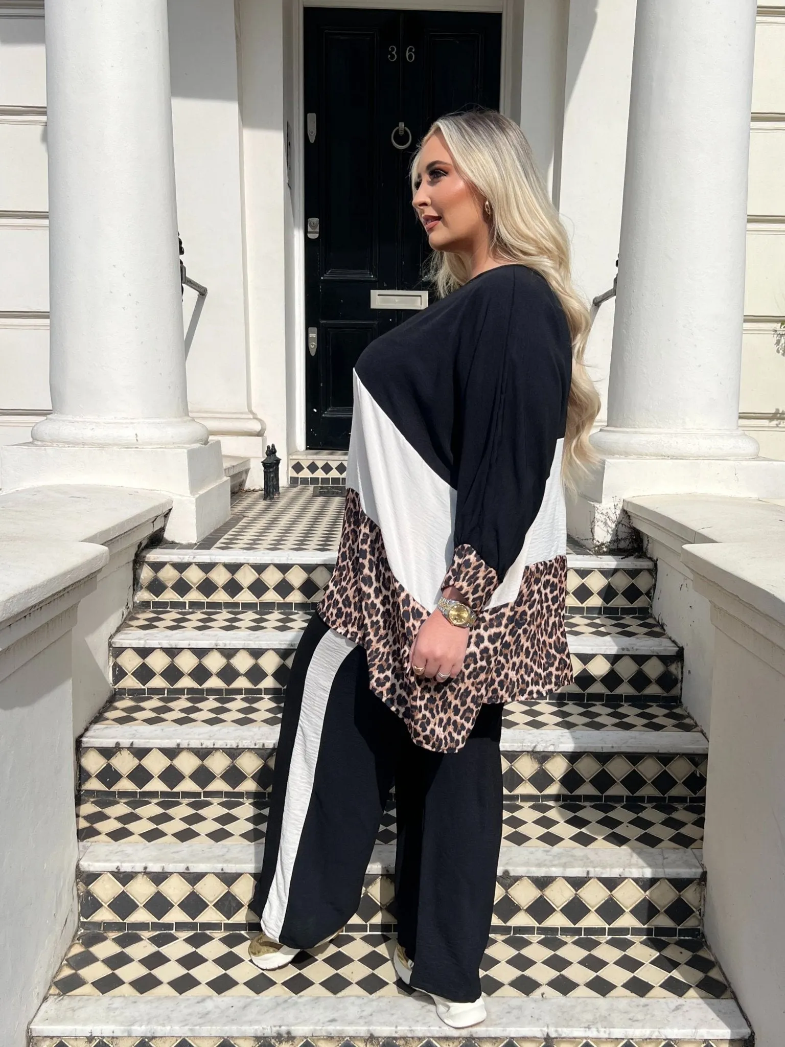 Curve Beige Leopard Wide Leg Trouser Set