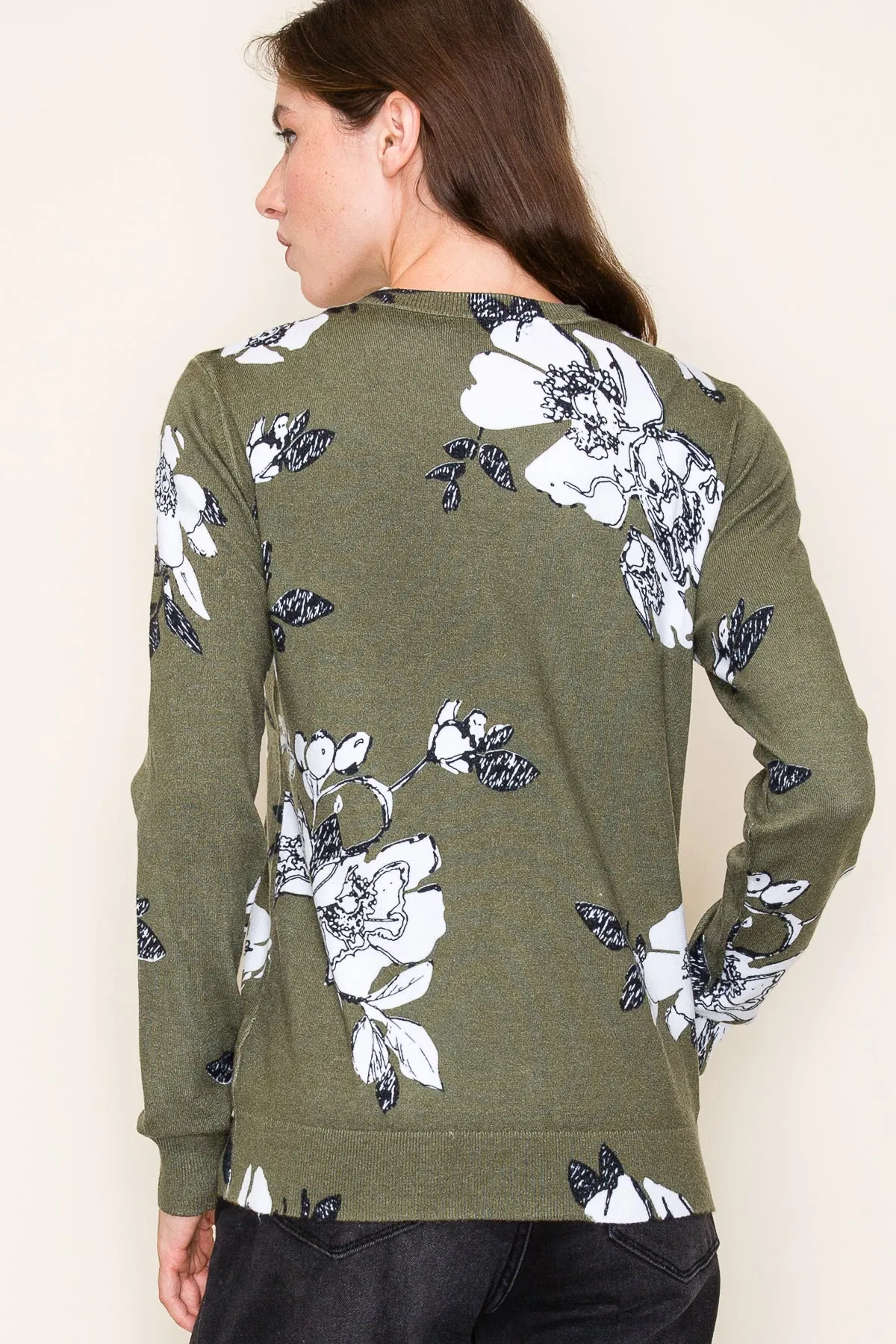 Dark Olive Floral Pullover - FINAL SALE