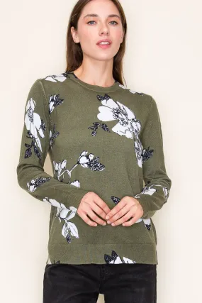 Dark Olive Floral Pullover - FINAL SALE