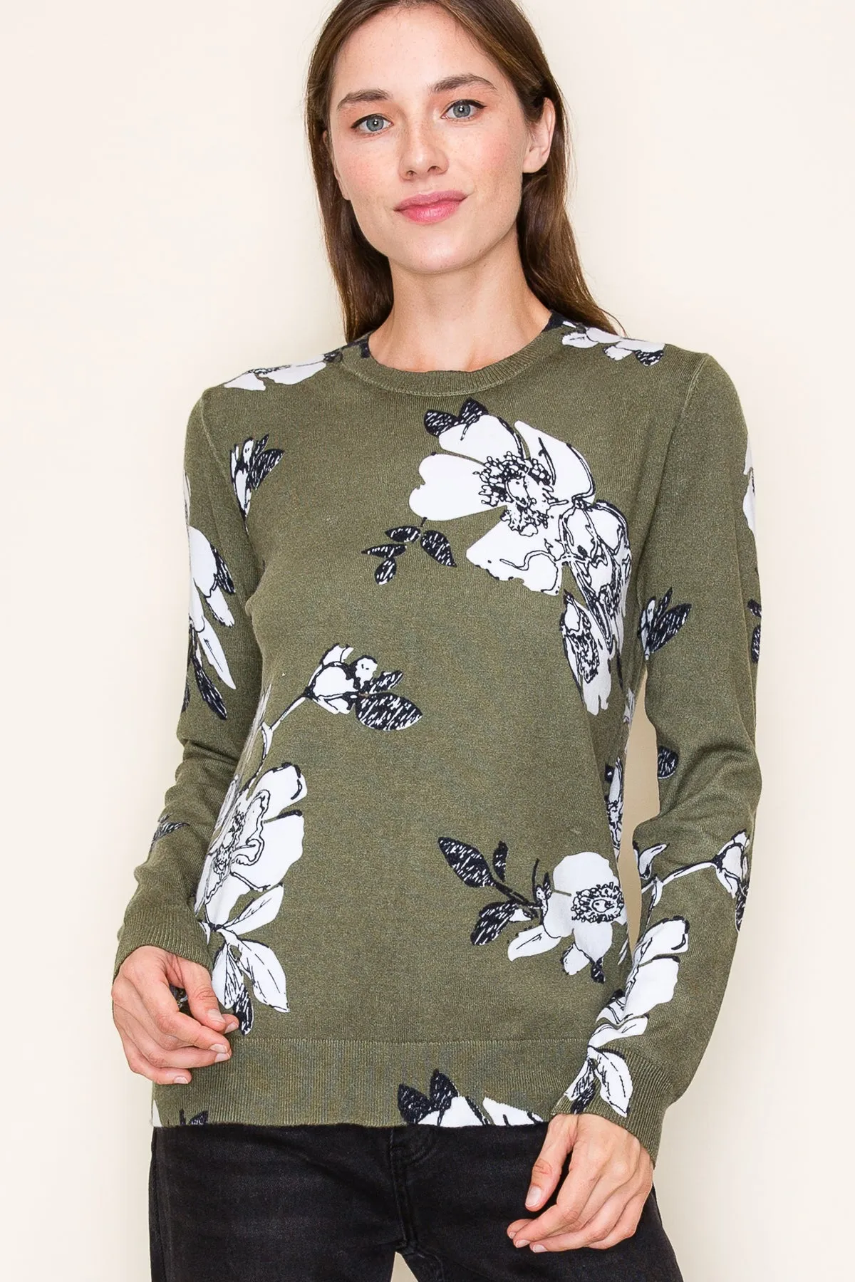 Dark Olive Floral Pullover - FINAL SALE