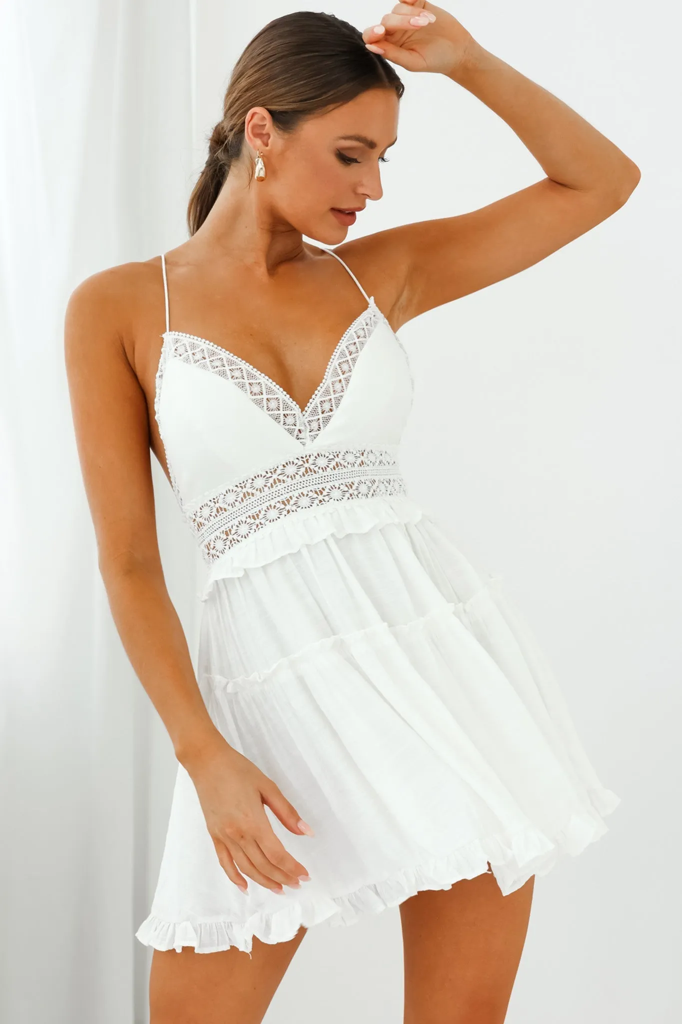 Desert Rose Crochet Tie-Up Back Sun Dress White