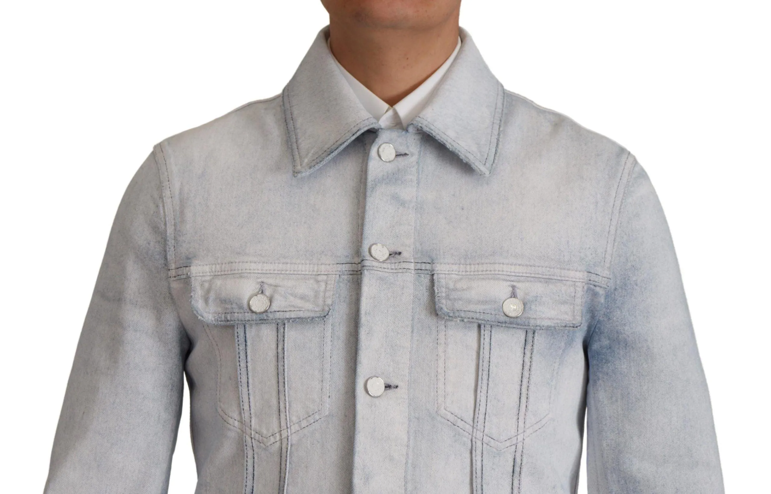 Dolce & Gabbana Light Blue Cotton Stretch Denim Men Jacket