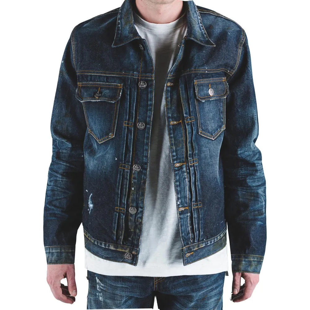 Embellish Calico Denim Jacket in Indigo