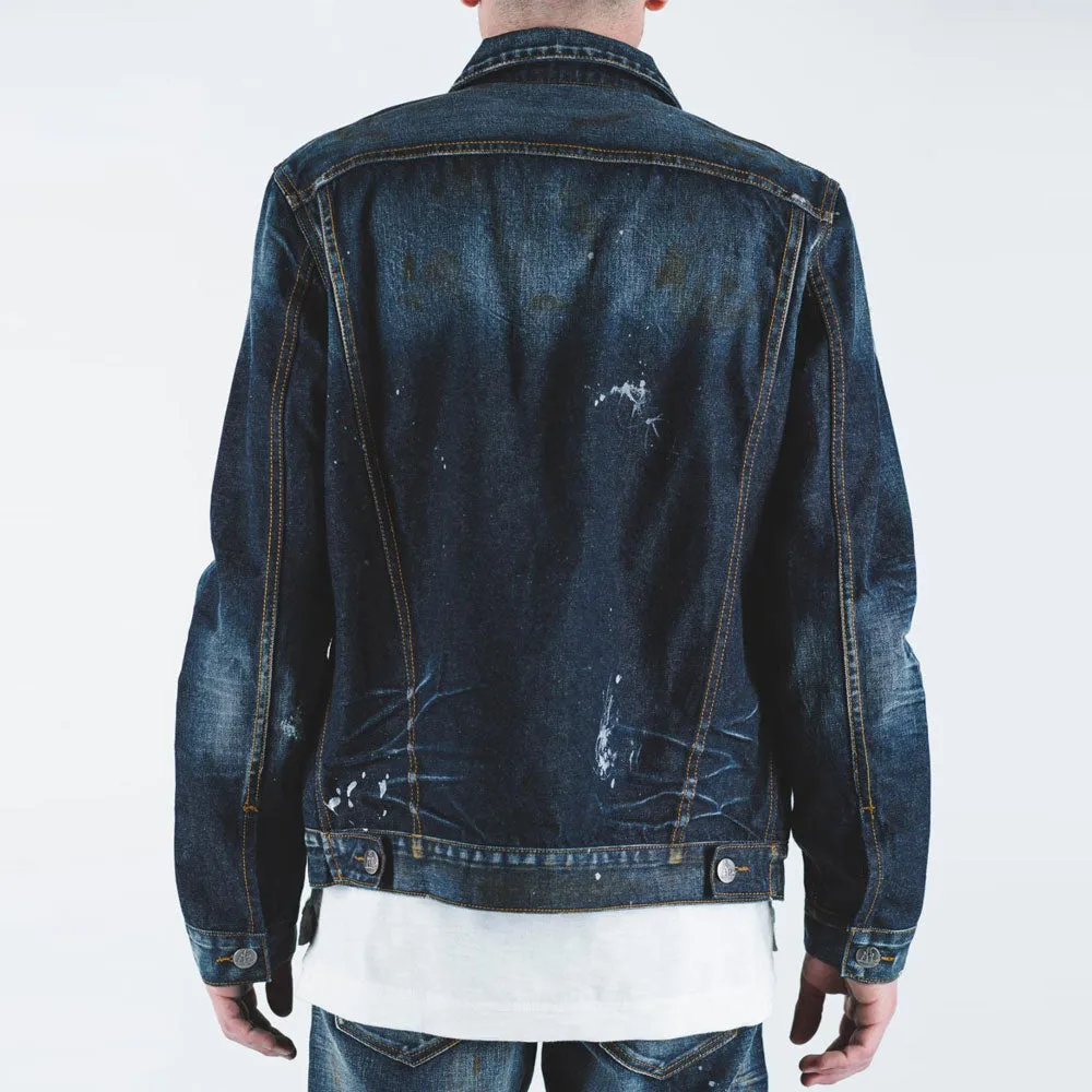 Embellish Calico Denim Jacket in Indigo