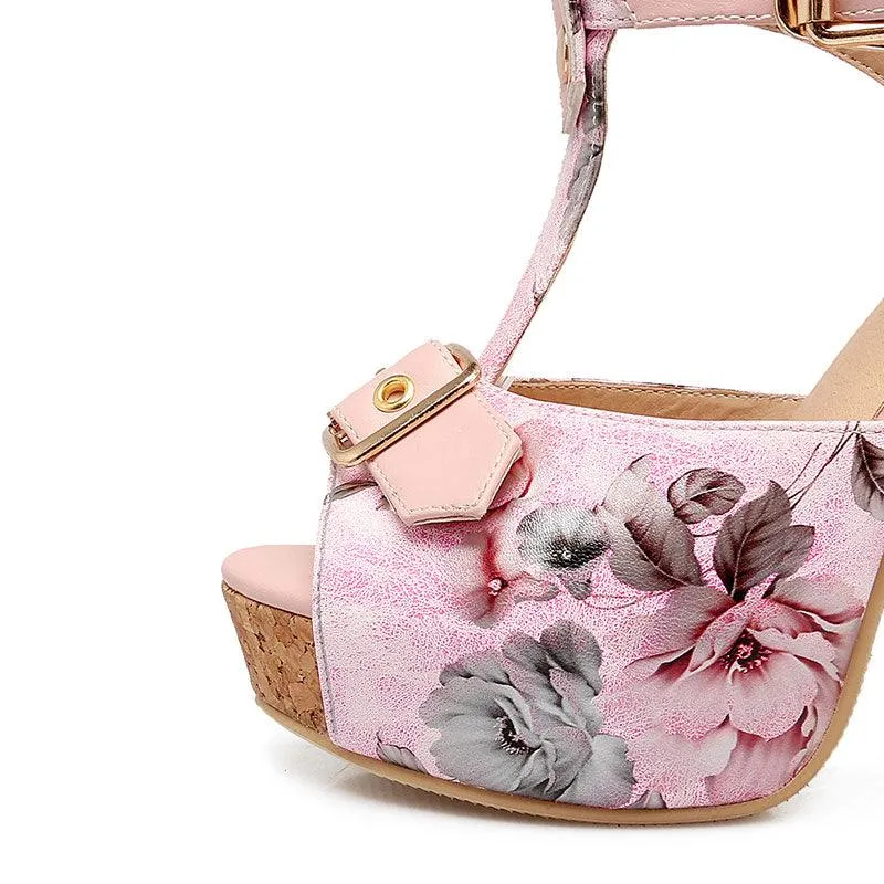 FLORAL CORK HEEL SANDAL