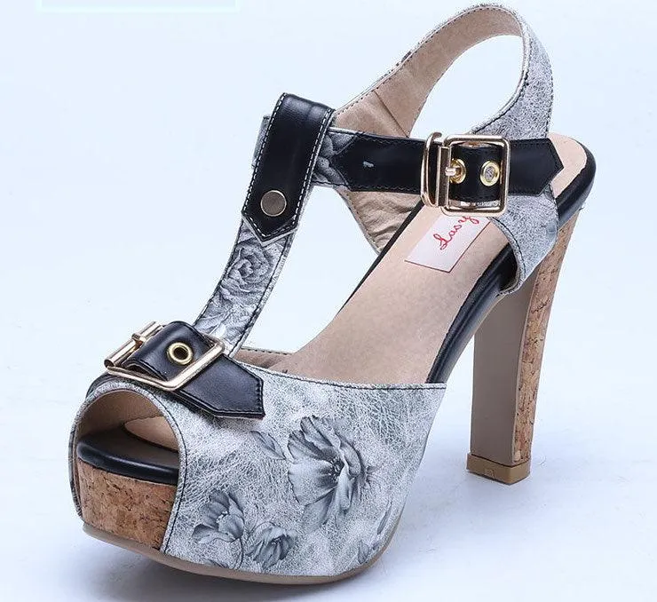 FLORAL CORK HEEL SANDAL