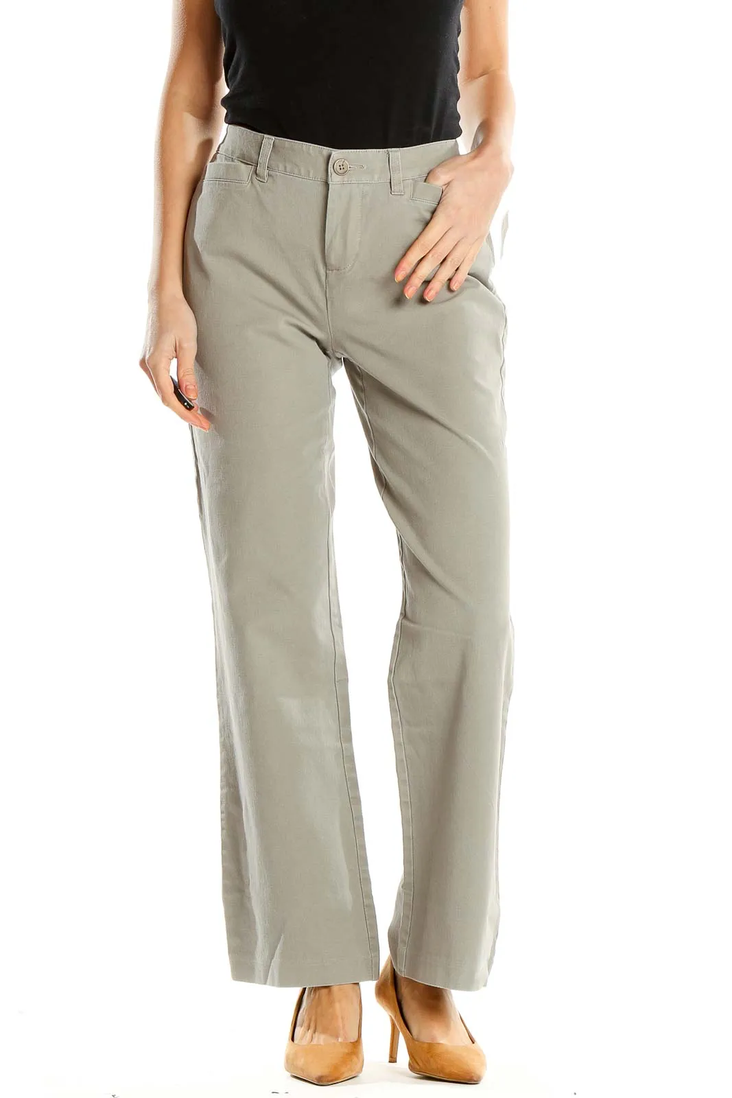 Gray Casual Wide Leg Trousers