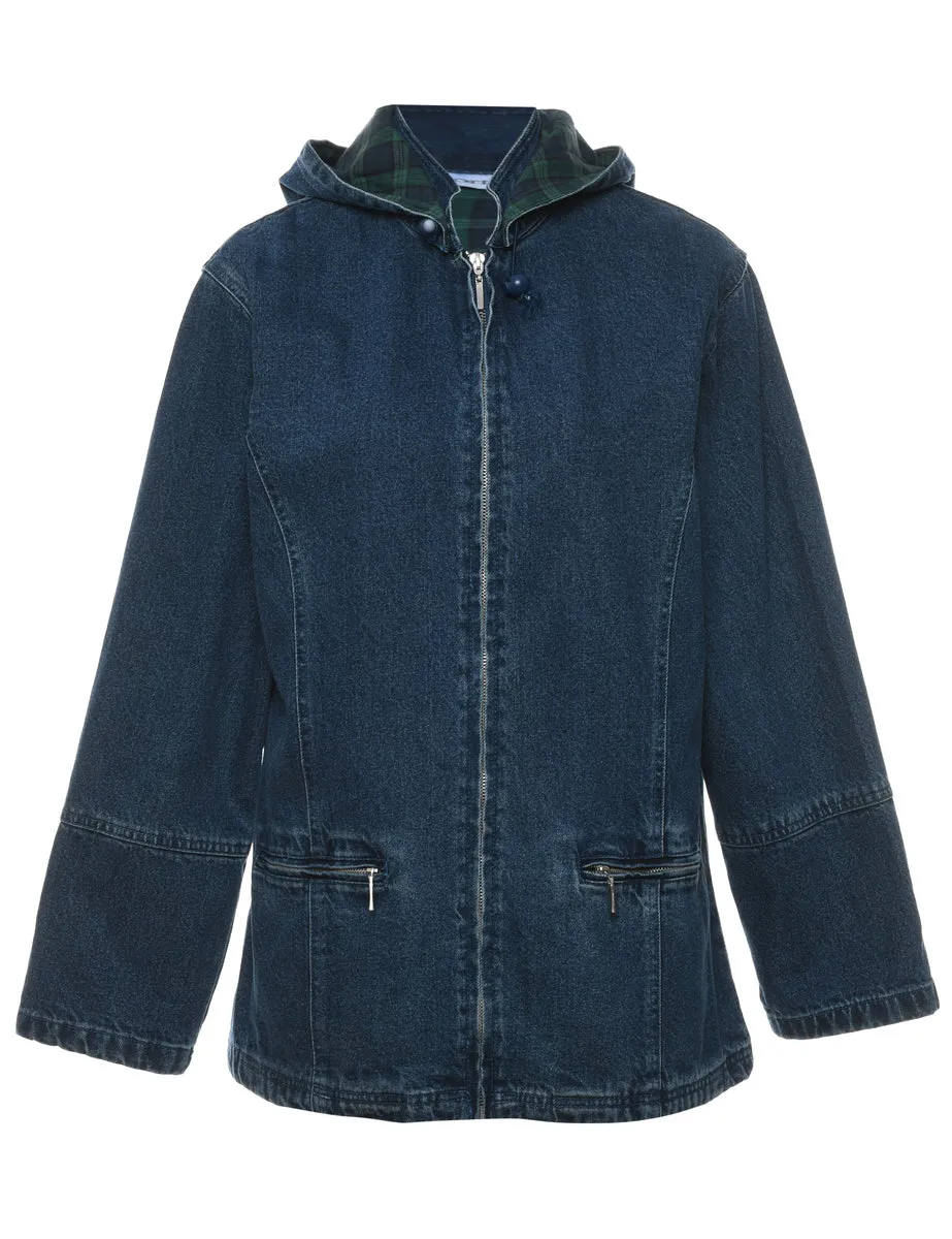 Hooded Denim Zip-Front Dark Wash Jacket - S