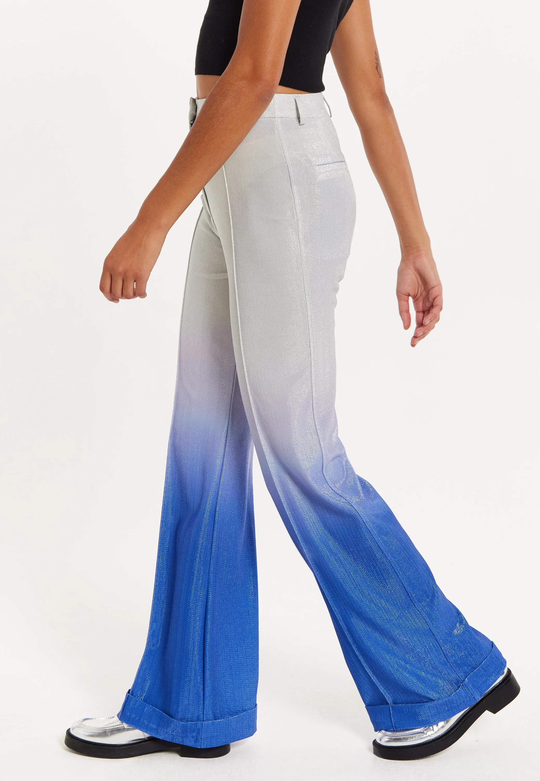 House of Holland Ombre Shimmer Trousers In Blue And Silver