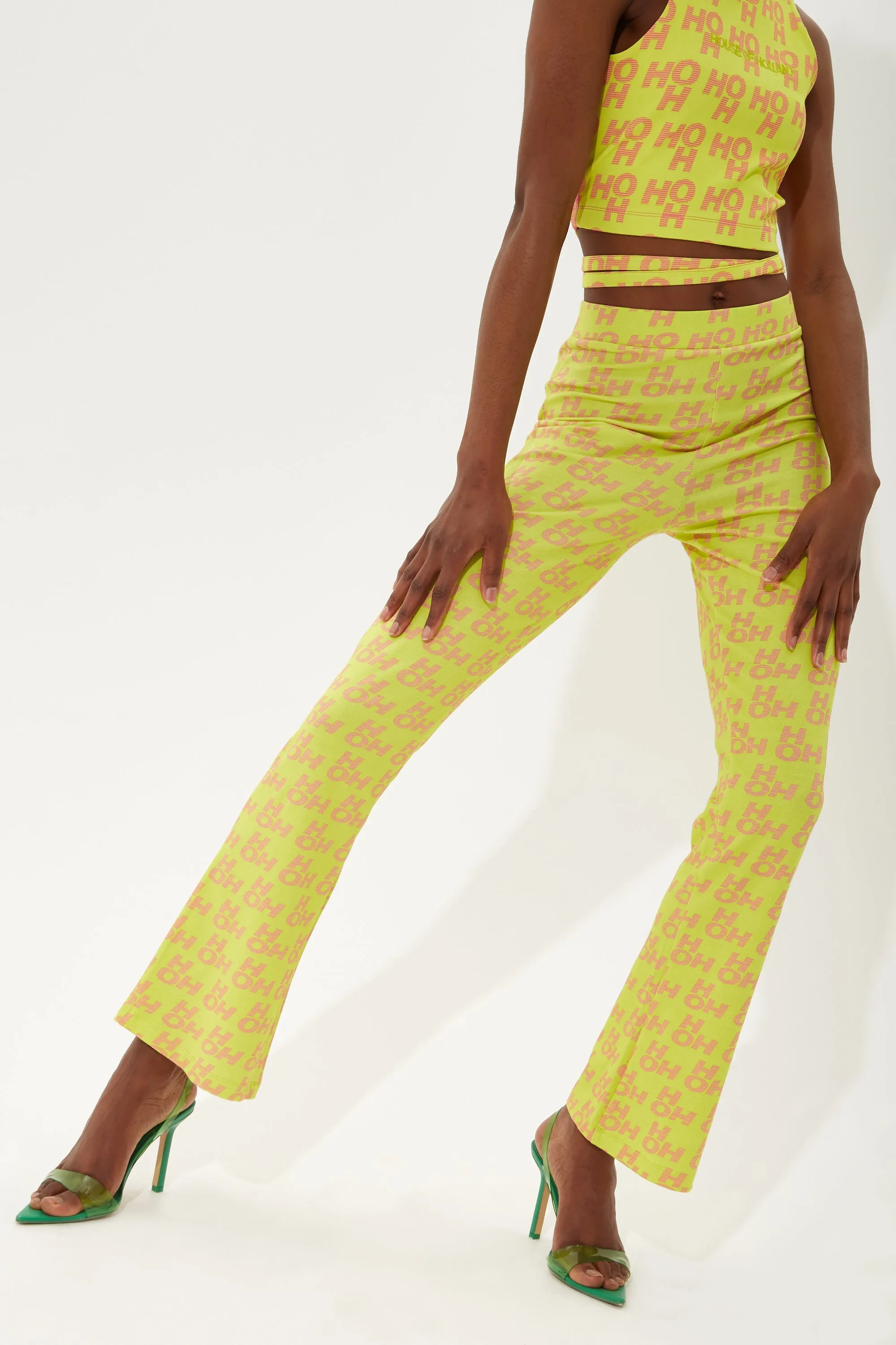 House Of Holland Printed Jersey Trousers In Yellow