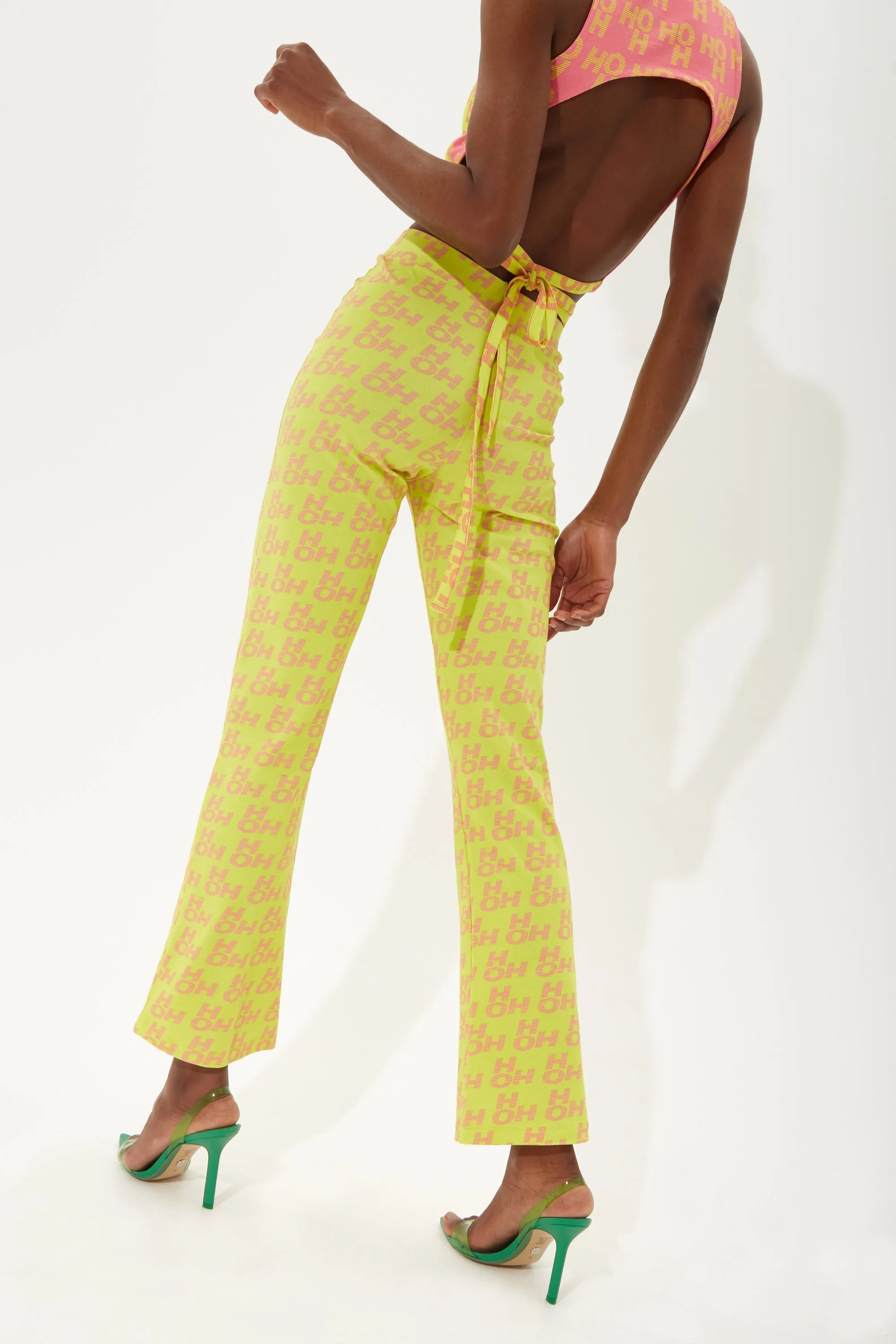 House Of Holland Printed Jersey Trousers In Yellow