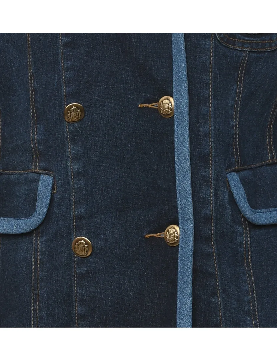 Indigo Button-Front Denim Jacket - M