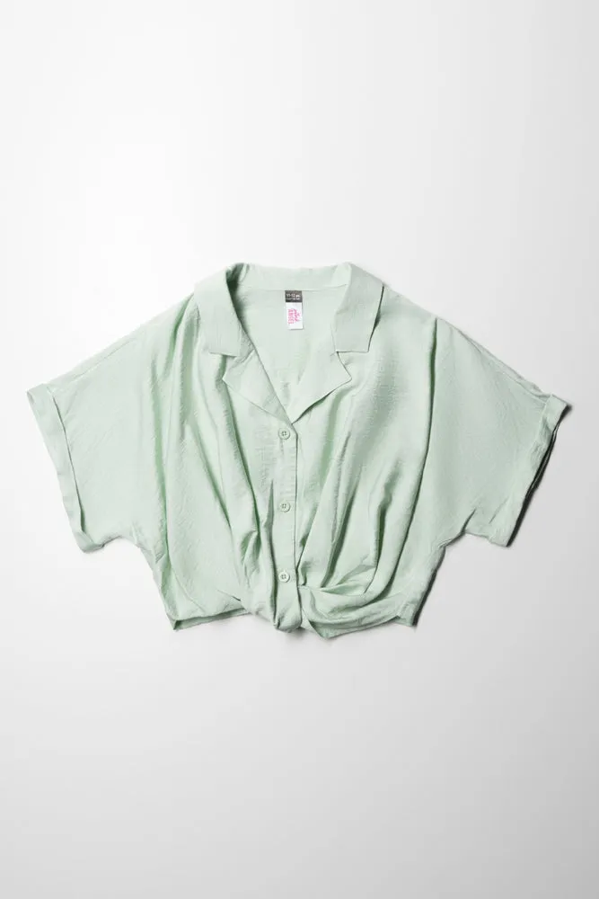 Knot Hem Woven Shirt Misty Jade