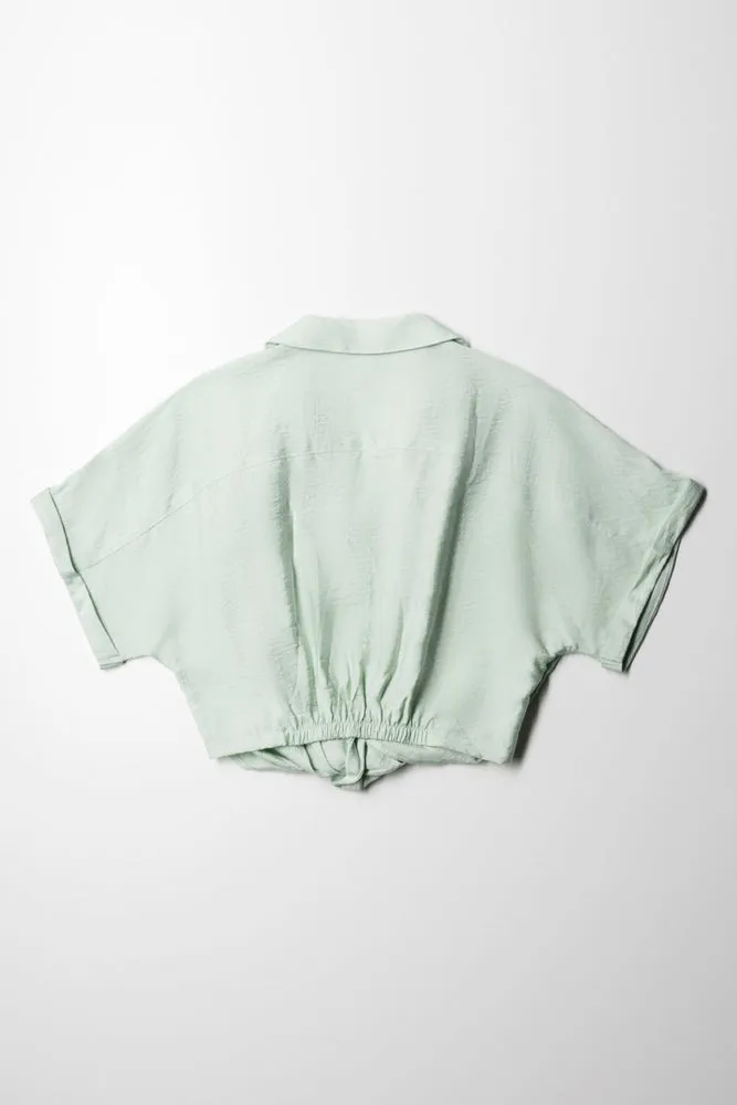 Knot Hem Woven Shirt Misty Jade