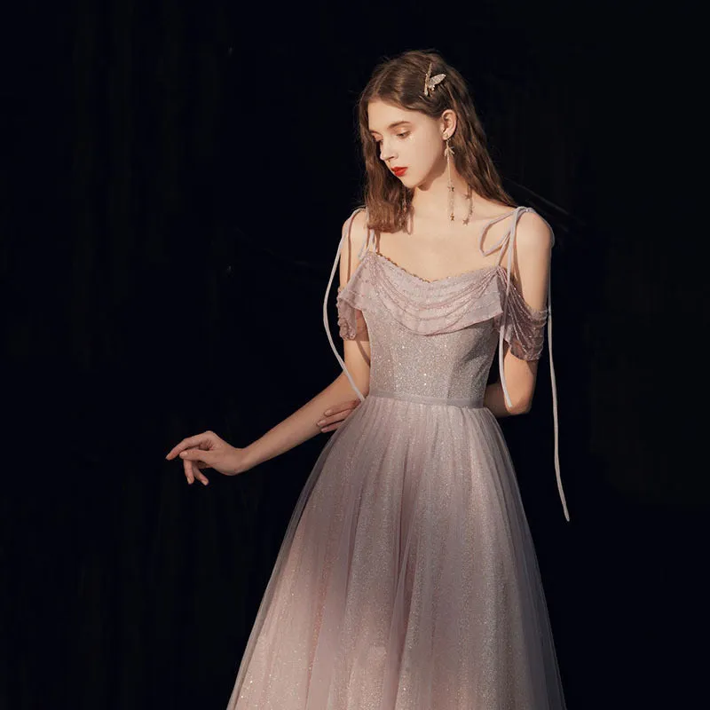 Light Purple A Line Long Prom Dress Spaghetti Strap Evening Party Gown  Sweet 16 Dress  294