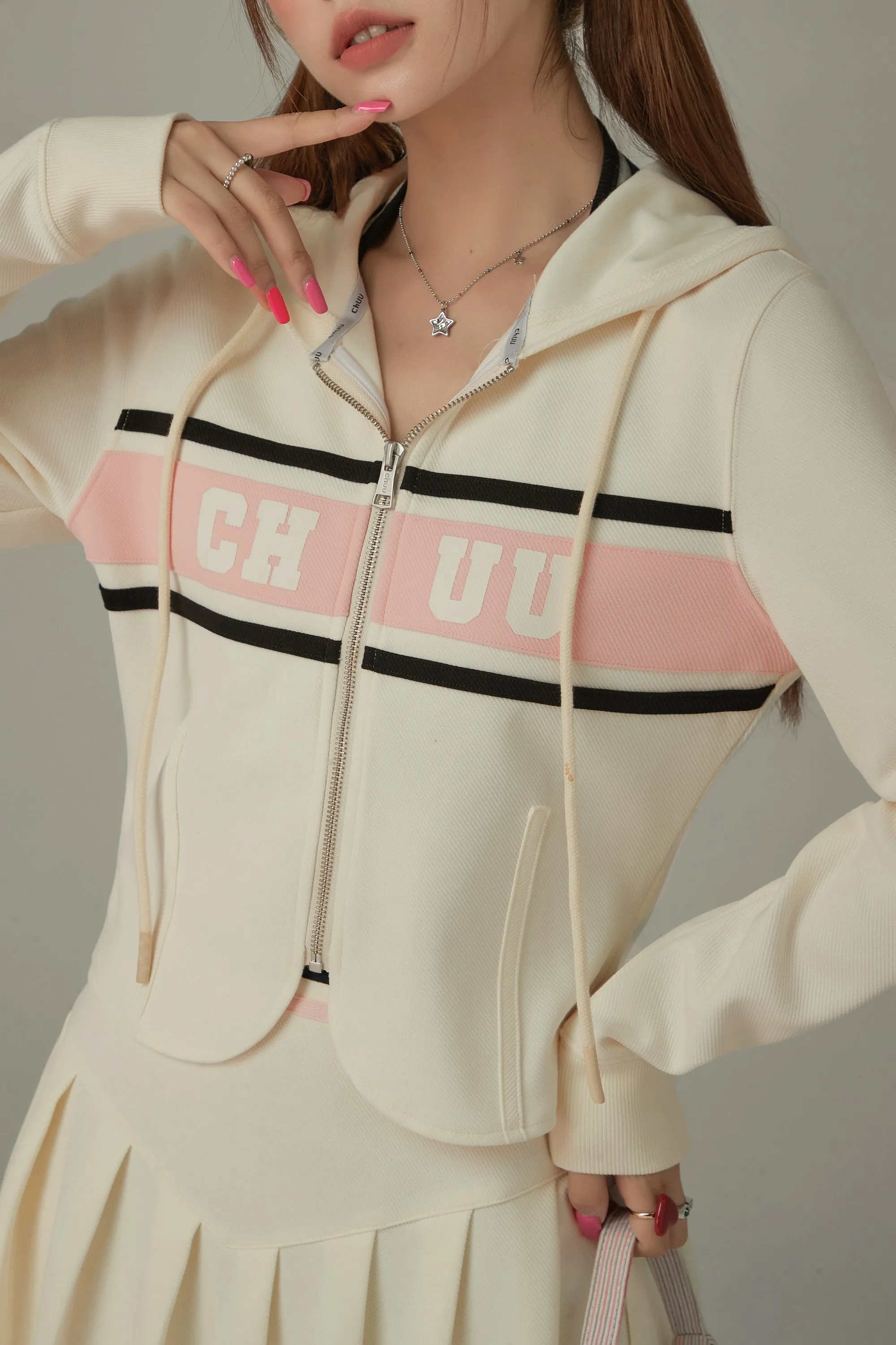 Logo Sporty Color Contrast Hooded Zip-Up