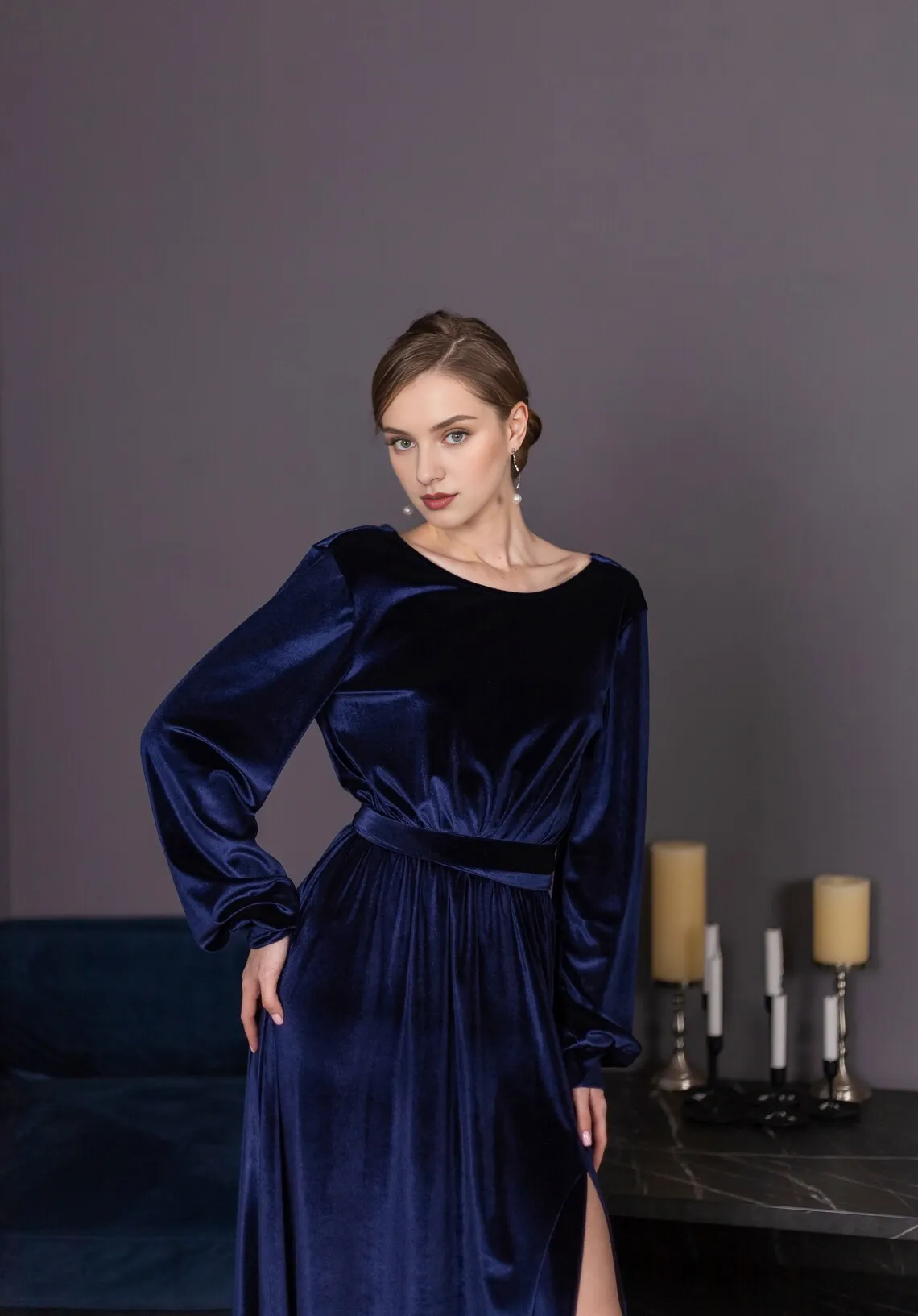 Long Sleeves Winter Formal Dresses Women Velvet Wedding Guest Plus Size Dress Cocktail Dress