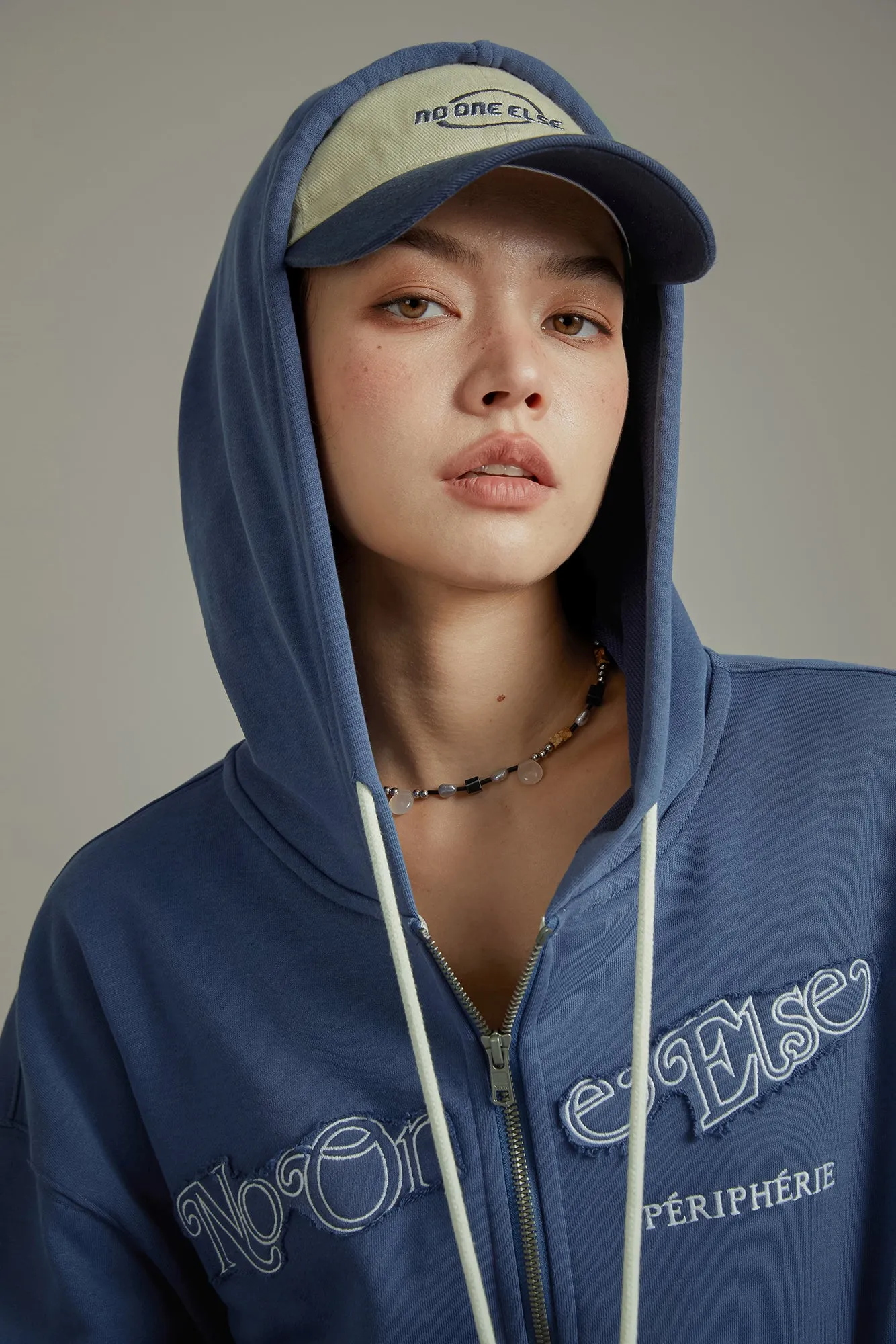 Loose Fit Hooded String Sporty Zip-Up