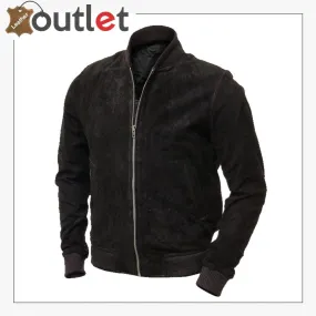 Men Black Suede Bomber Jacket