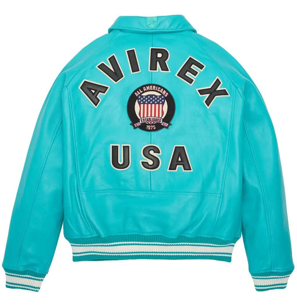 Mens Avirex Icon Turquoise Leather Jacket