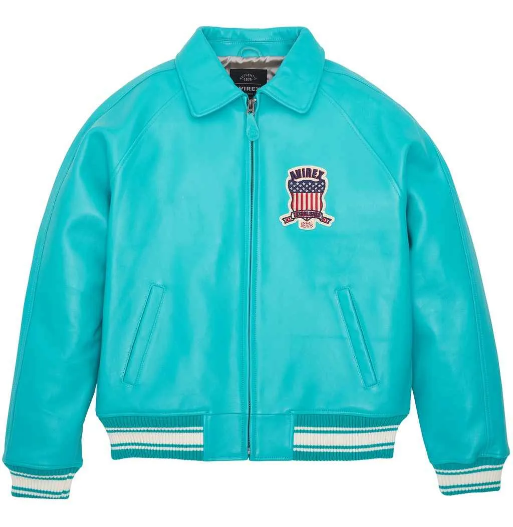 Mens Avirex Icon Turquoise Leather Jacket