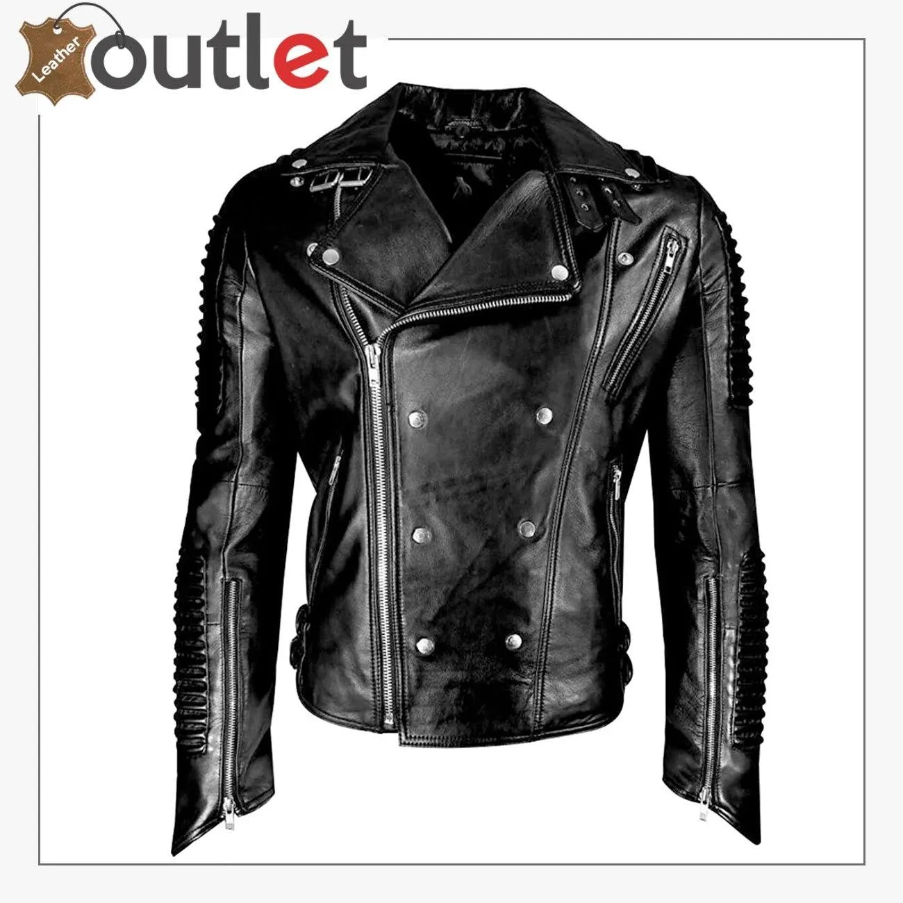 Mens Funky Motorcycle Studded Punk Retro Rider Leather Jacket