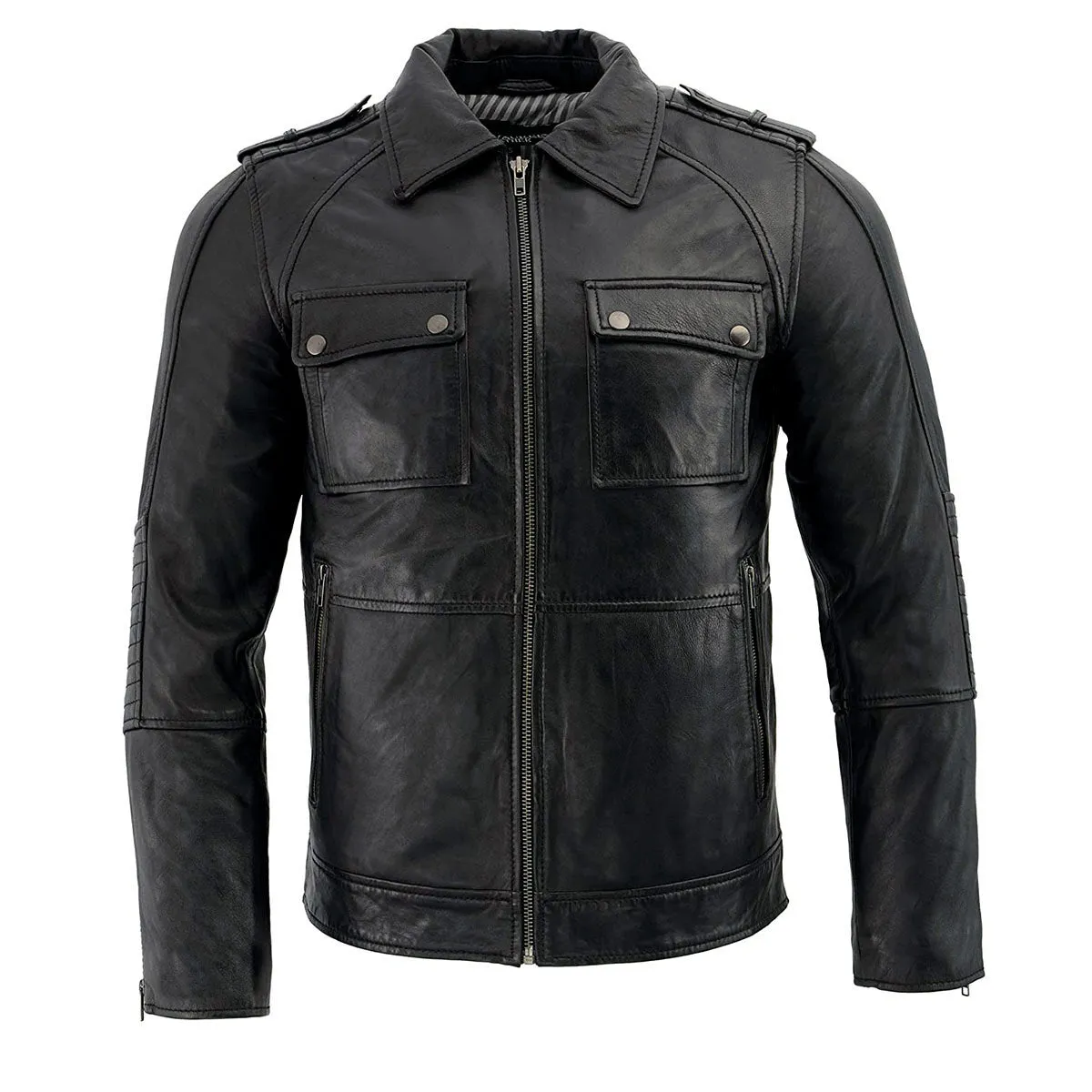 Milwaukee Leather SFM1810 Men's Black Lamsbkin Patch Pocket Leather Jacket